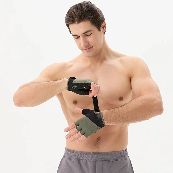 Перчатки для фитнеса STARFIT WG-204, черный/хаки